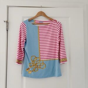 J. McLaughlin Catalina Cloth Striped Top Coastal Rope Nautical Large
